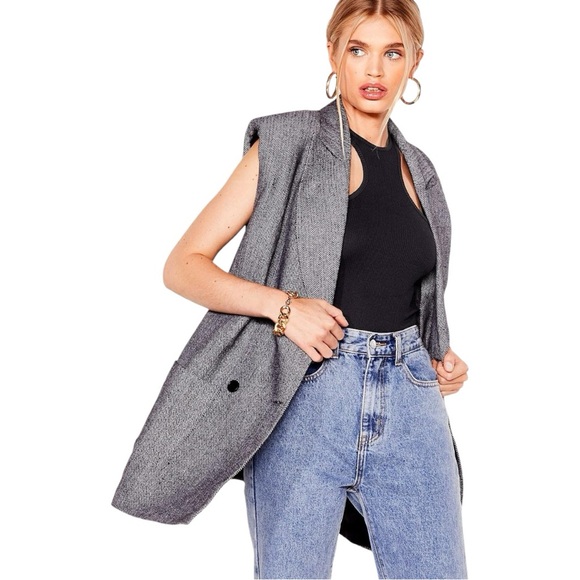 NWOT Nasty Gal Five O'Clock Somewhere Longline Blazer Herringbone Size 6 - Picture 3 of 15